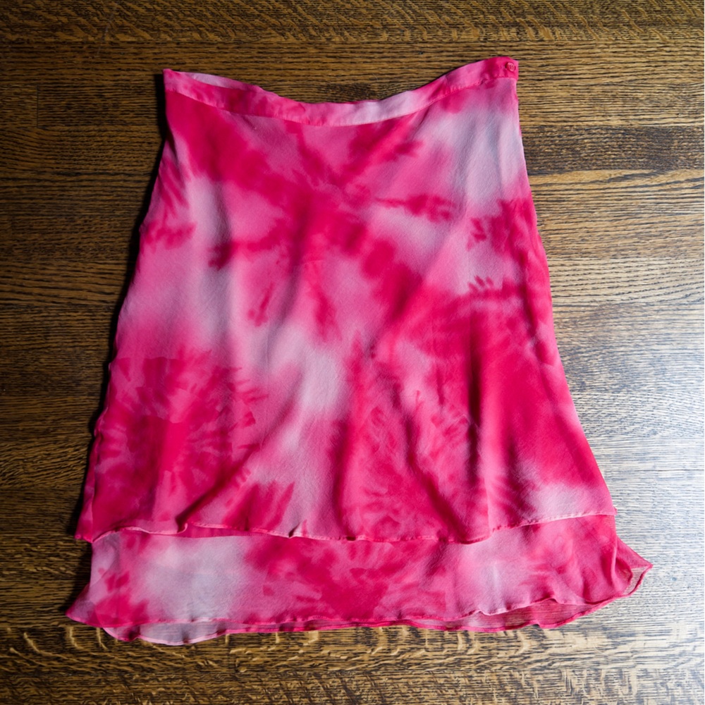 Sherbet Silk Skirt, Hot Pink Y2K Knee Length Skirt